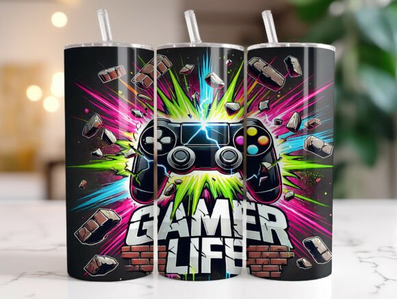 20oz Colorful Controller Gaming Tumbler – Sublimation Wrap Design for Custom Projects