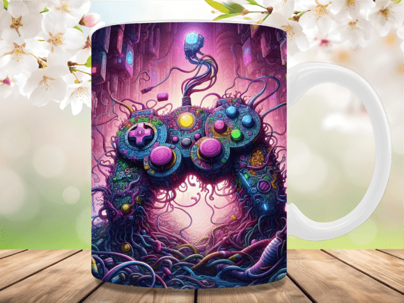 Abstract Cyberpunk Gaming Controller Mug Design Guide