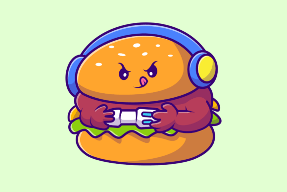 Bringing Fun to Design: The Appeal of the Cute Burger Gaming Cartoon Illustration in Modern Vector Art