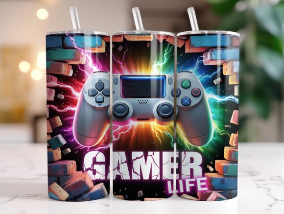 Colorful Controller Gaming 20oz Tumbler: A Digital Sublimation Wrap for Creators and Gamers