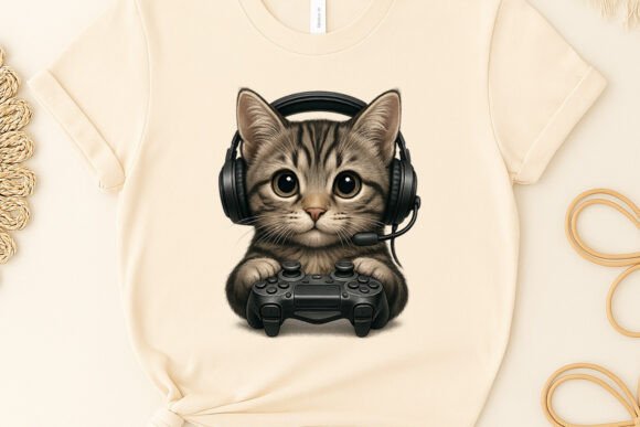 Cute Cat Gamer Clipart for T-Shirts and More