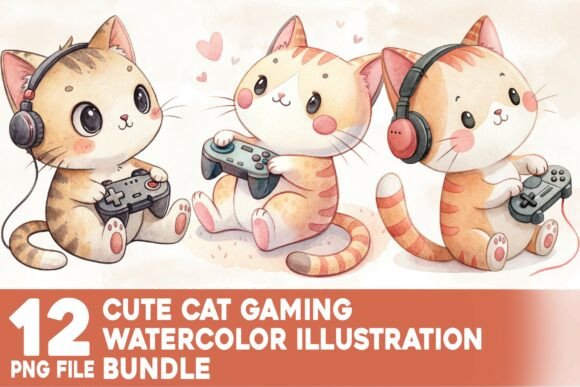 Cute Cat Gaming Watercolor Bundle: A Versatile Asset for Creators and Entrepreneurs