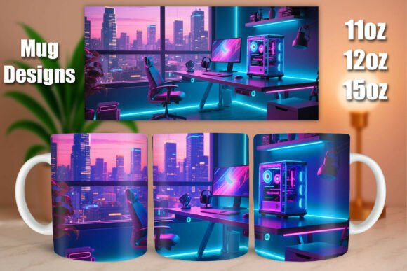 Futuristic RGB Gaming Setup Mug Design