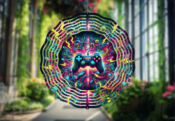 Game on Neon Gaming Wind Spinner: A Versatile Sublimation Design for Outdoor Decor