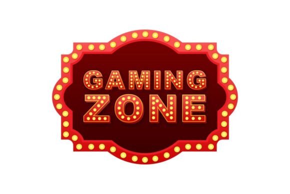 Illuminated Gaming Zone Sign with Red Glowing Light Bulbs Attracts Players to the Entertainment Area