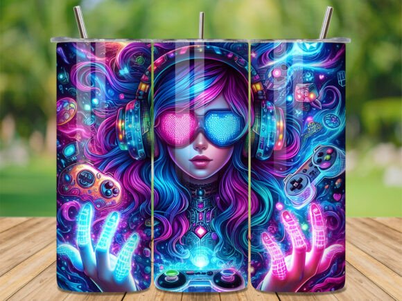 Neon Glow Gamer Girl Gaming Tumbler Wrap