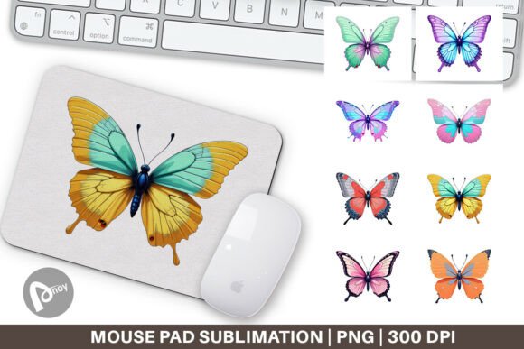 Retro Butterflies Sublimation Mouse Pad