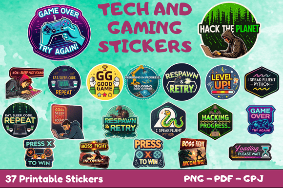 Tech Gaming Stickers: A Versatile Printable Resource for Creators and Professionals Alike