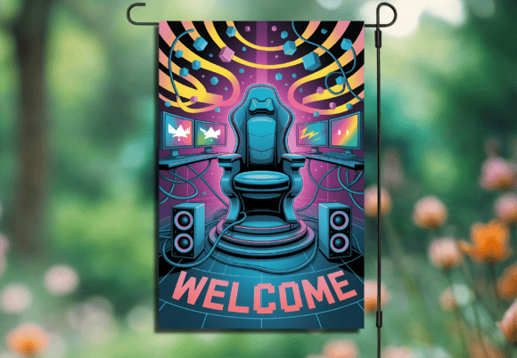 VR Welcome Gaming Chair Garden Flag: Outdoor Decor That Speaks Your Language